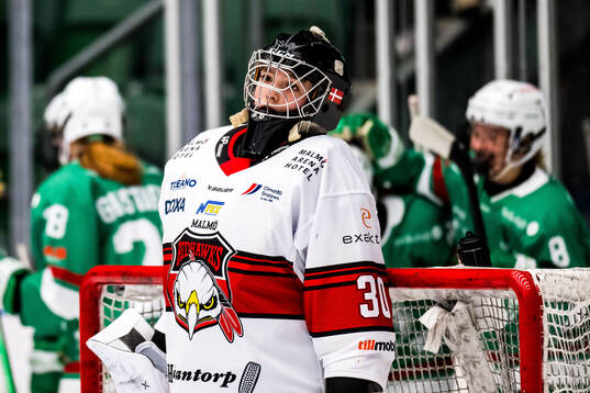 Malmö Redhawks målvakt Aya Juhl Petersen deppar