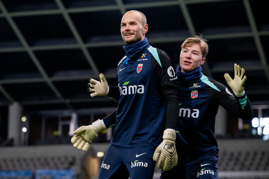 Goalkeepers Viljar Myhra and Mathias Dyngeland of the