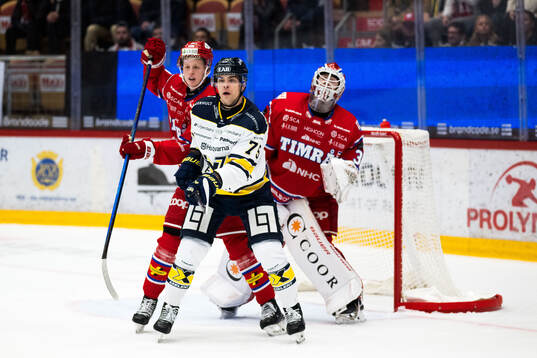 HV71s Radan Lenc och Timrås Viggo Gustafsson