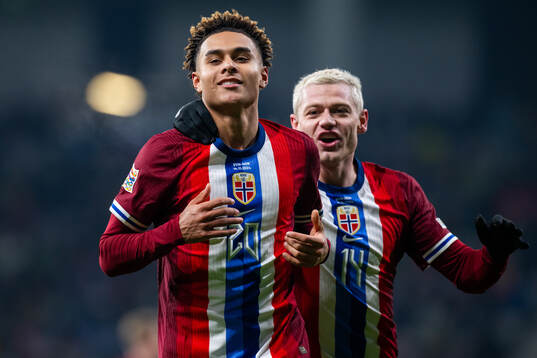 Antonio Nusa of Norway celebrates with teammate Julian
