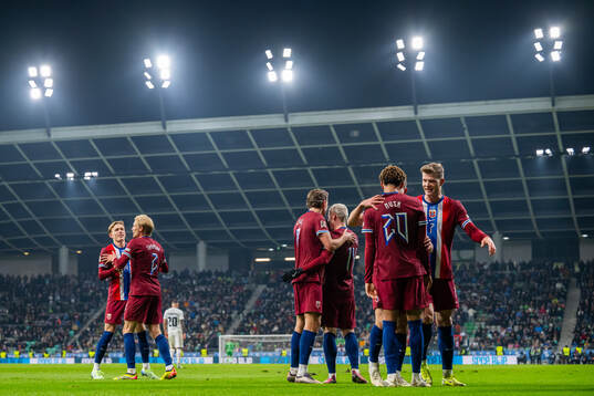 Antonio Nusa of Norway celebrates with teammate Alexander