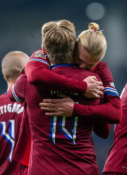 Jens Petter Hauge of Norway celebrates with teammate Erling