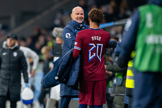 Ståle Solbakken, head coach of Norway, and Antonio Nusa