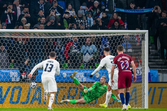 Goalkeeper Egil Selvik of Norway lets in the 1-1 goal