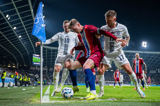 Timi Elsnik of Slovenia, Alexander Sørloth of Norway and