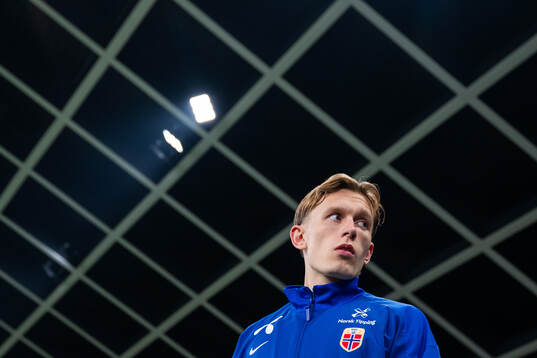 Marcus Holmgren Pedersen of Norway enters the pitch