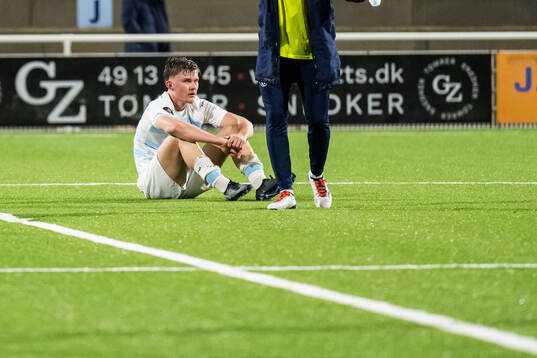 Lucas Larsen of FC Helsingør looks dejected