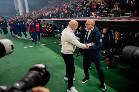 Head coach Brian Riemer of Denmark and Head coach Luis de