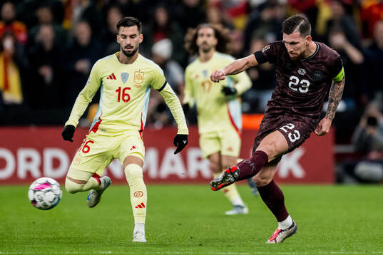 Alex Baena of Spain and Pierre-Emile Højbjerg of Denmark