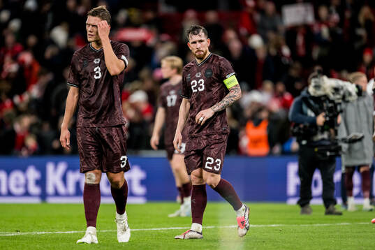 Jannik Vestergaard and Pierre-Emile Højbjerg of Denmark