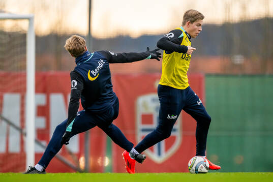Kristian Thorstvedt and Jens Petter Hauge of the Norwegian