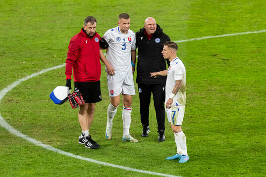 Denis Vavro of of Slovakia leaves the field