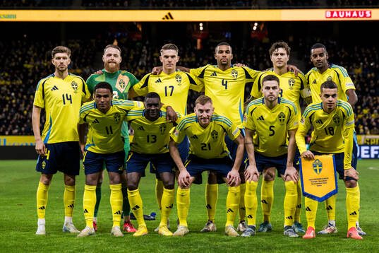 The starting eleven of Sweden pose for a team photo