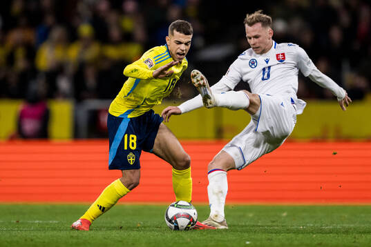 Yasin Ayari of Sweden and Ondrej Duda of Slovakia
