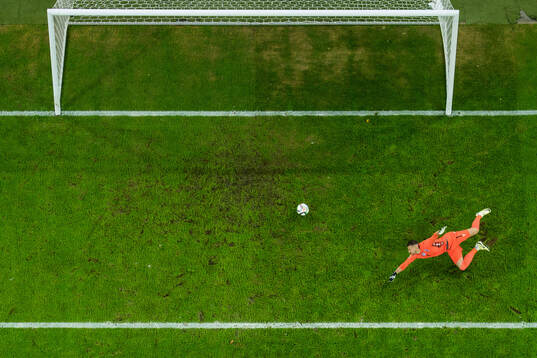 Goalkeeper Martin Dubravka of Slovakia lets in the 1-0 goal