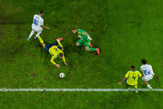 David Hancko and David Strelec of Slovakia in action