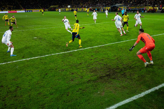 Action in front of goalkeeper Martin Dubravka of Slovakia