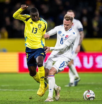 Ken Sema of Sweden and Ondrej Duda of Slovakia