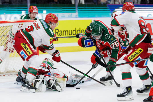 Frölundas Arttu Ruotsalainen och Modos målvakt Olle