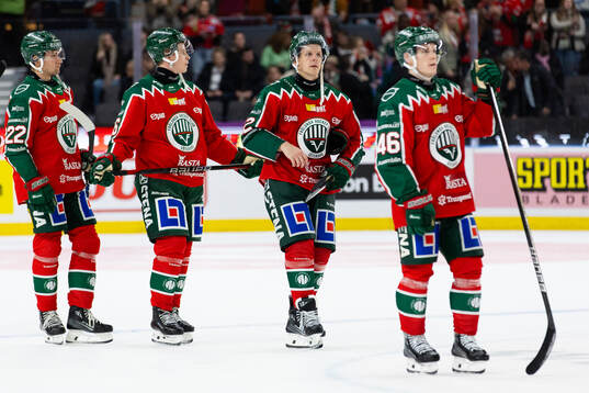 Frölundas Linus Nässén, Isac Heens, Max Friberg och