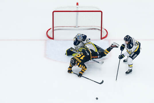 HV71s målvakt Hugo Alnefelt och Jamiro Reber