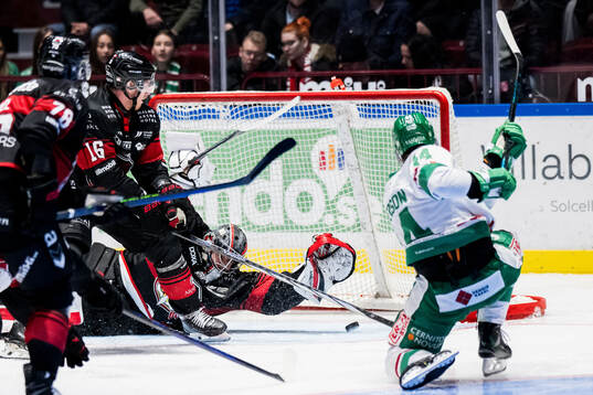 Malmö Redhawks målvakt Marek Langhamer och Rögles Jacob