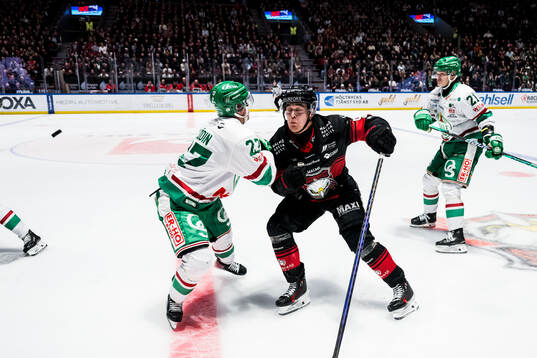 Rögles Linus Sjödin och Malmö Redhawks Axel Sundberg