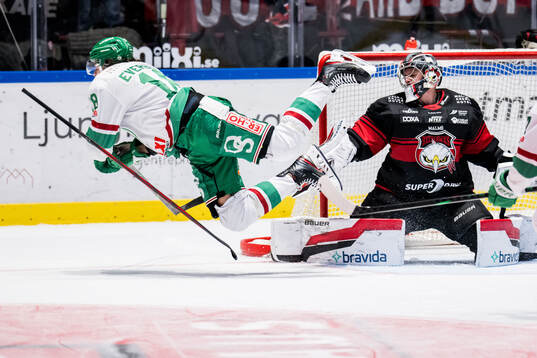 Rögles Dennis Everberg och Malmö Redhawks målvakt Marek