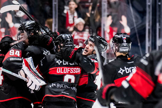 Malmö Redhawks målvakt Marek Langhamer jublar med