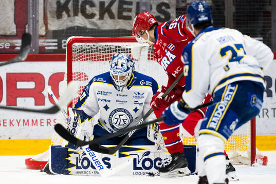 Leksands målvakt Jakob Hellsten och Timrås Anton Lundmark