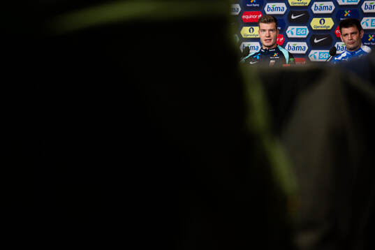 Alexander Sørloth and press officer Morten Morisbak