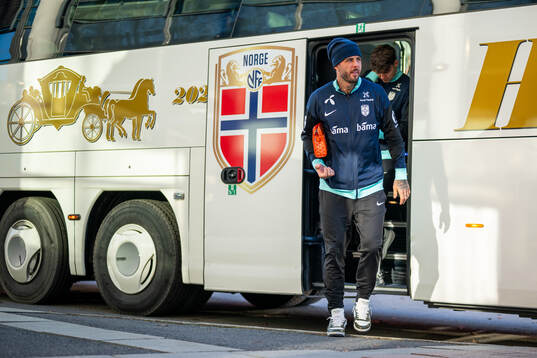 Aron Dønnum of the Norwegian national football team arrives