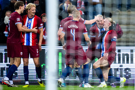 Erling Braut Haaland of Norway celebrates scoring 1-0