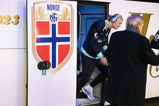 Erling Braut Haaland and Sander Berge of Norway arrive