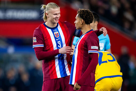 Erling Braut Haaland and Antonio Nusa of Norway