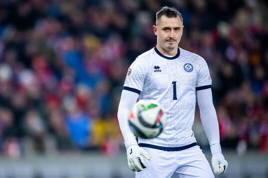 Goalkeeper Stas Pokatilov of Kazakhstan