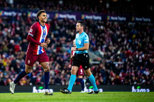 Antonio Nusa of Norway celebrates scoring 5-0