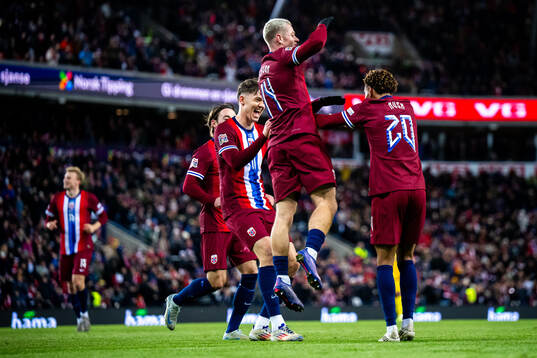 Antonio Nusa of Norway celebrates scoring 5-0