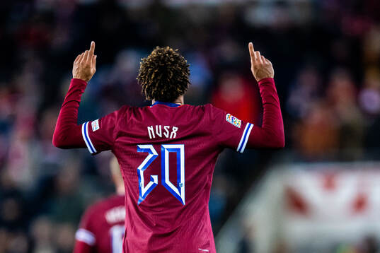 Antonio Nusa of Norway celebrates scoring 5-0