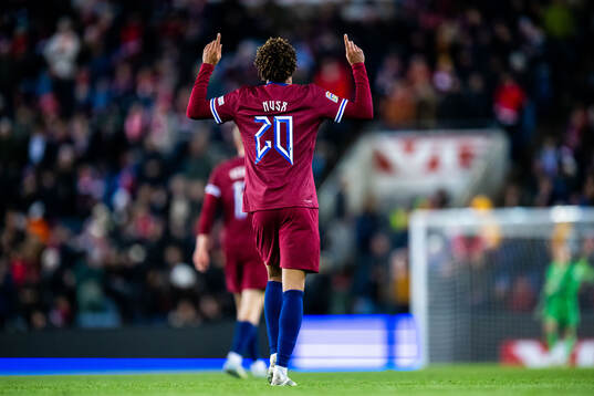 Antonio Nusa of Norway celebrates scoring 5-0