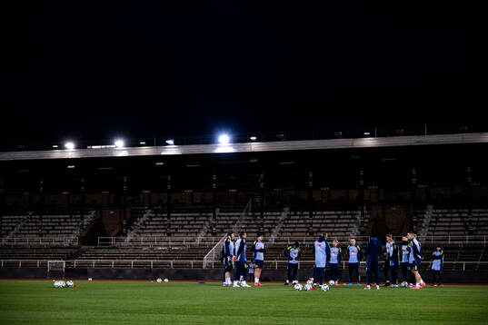 Head coach Jon Dahl Tomasson and players of the Swedish