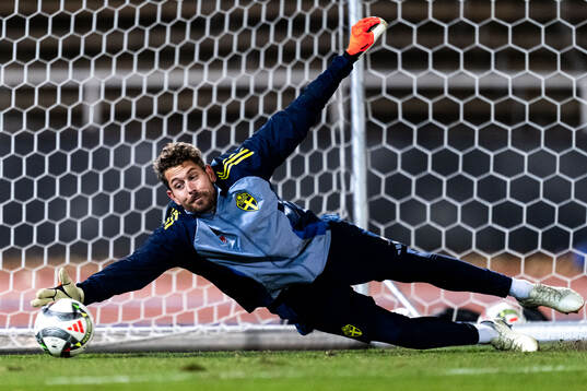 Goalkeeper Kristoffer Nordfeldt of the Swedish men's
