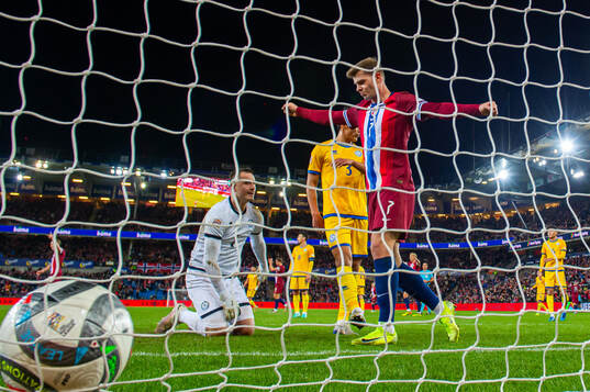 Alexander Sørloth of Norway celebrates
