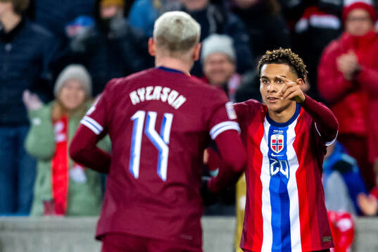 Antonio Nusa of Norway celebrates scoring 5-0