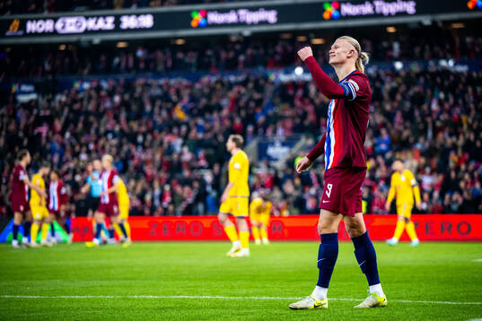 Erling Braut Haaland of Norway celebrates scoring 2-0