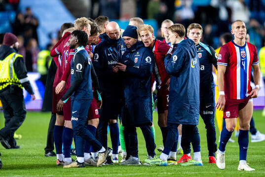 Head coach Ståle Solbakken and players watching