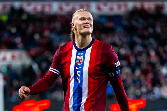 Erling Braut Haaland of Norway celebrates scoring 4-0