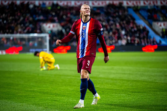 Erling Braut Haaland of Norway celebrates scoring 4-0