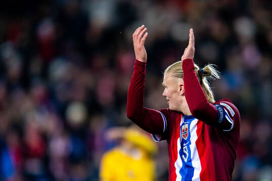 Erling Braut Haaland of Norway celebrates 5-0 by Antonio
