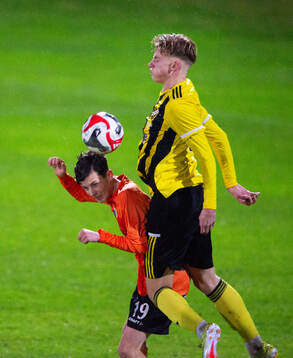 FK Hässleholms Noel Larsson i kvalmatchen för U19 mellan